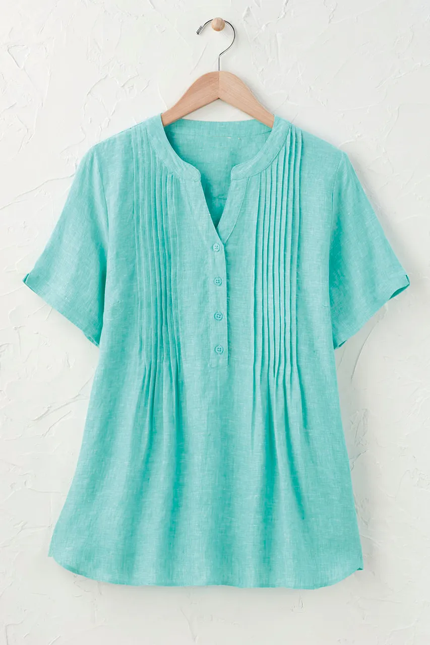 S/S Linen Tuck & Release Blouse