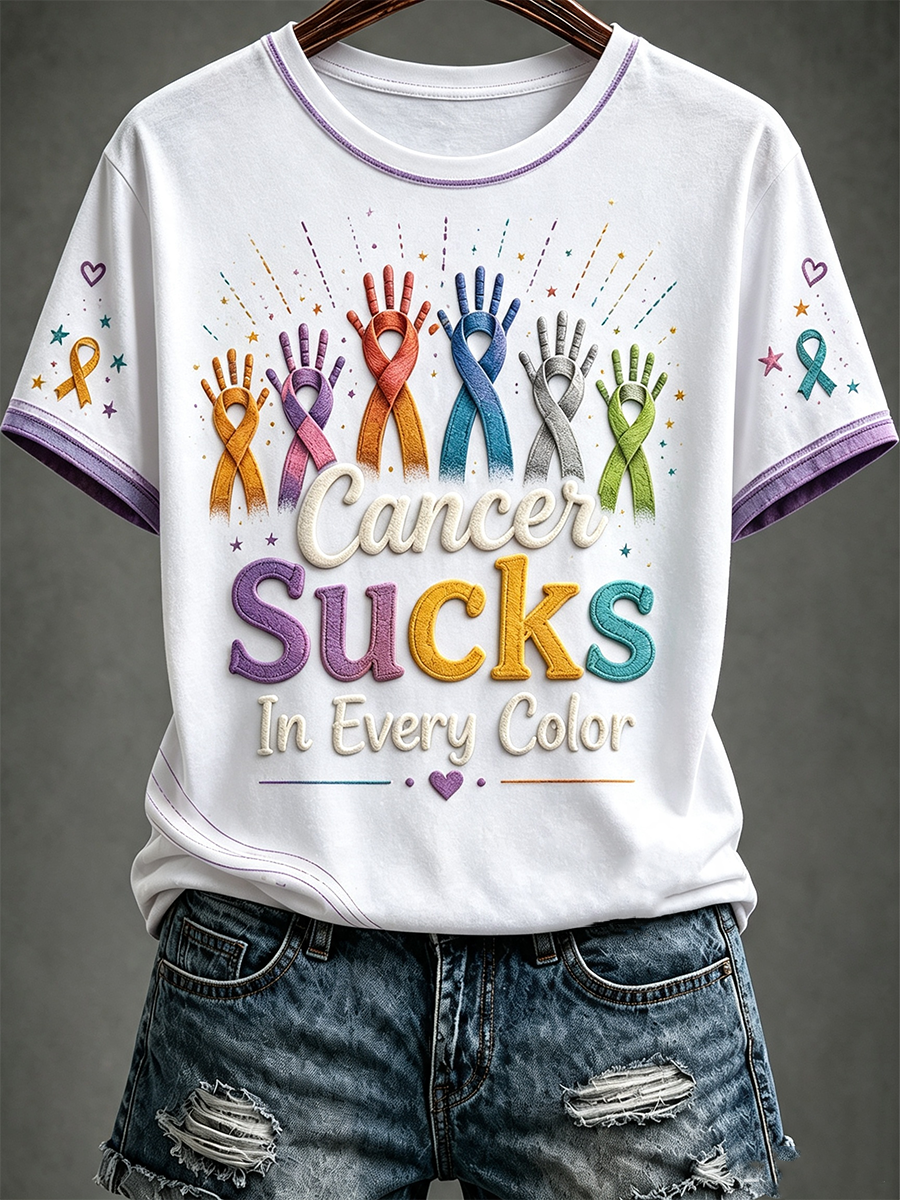 Women'S Cancer Awareness Printed Casual Short Sleeve T-Shirt