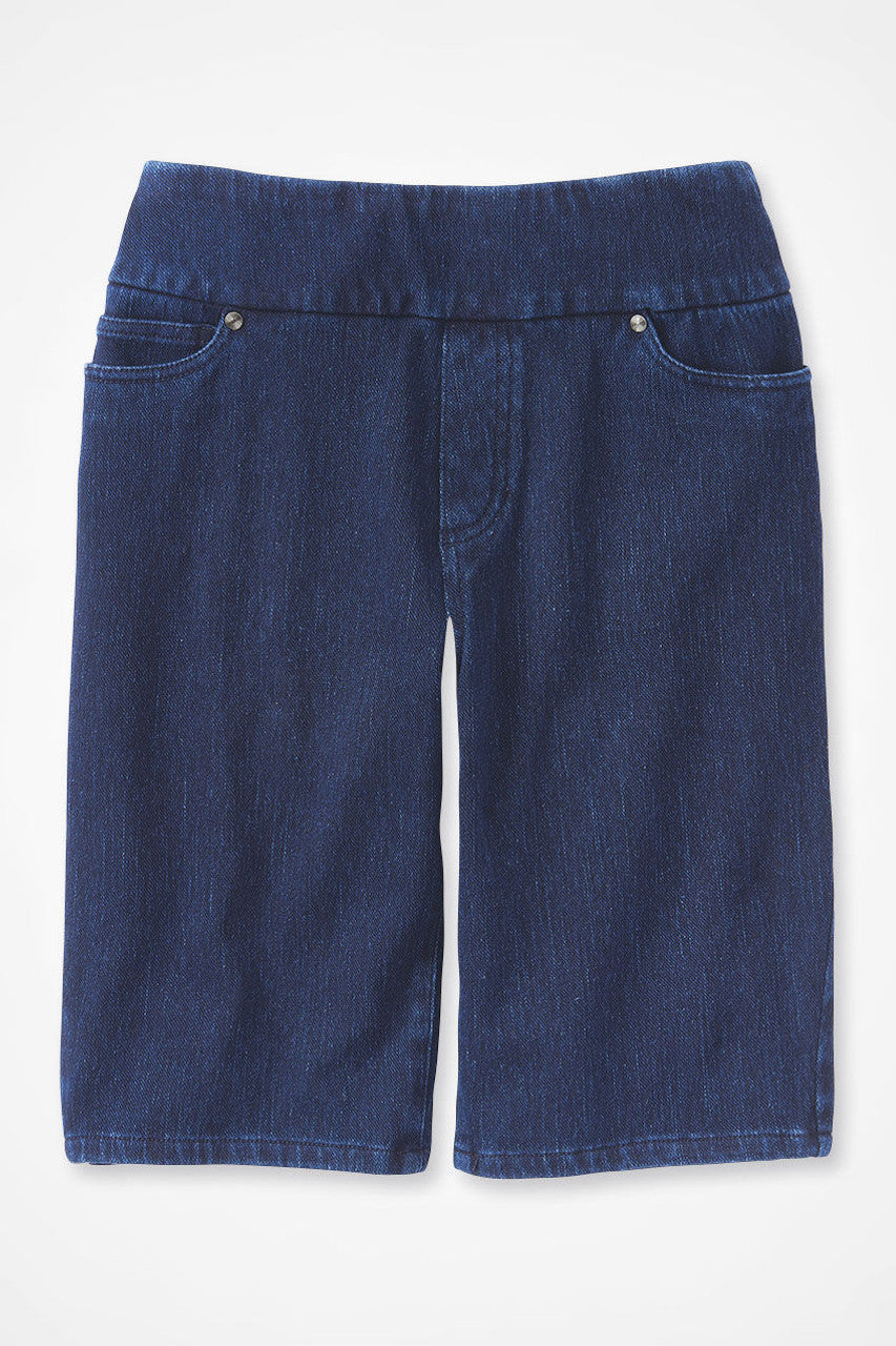 Knit Denim Mid Rise Pull-On Shorts