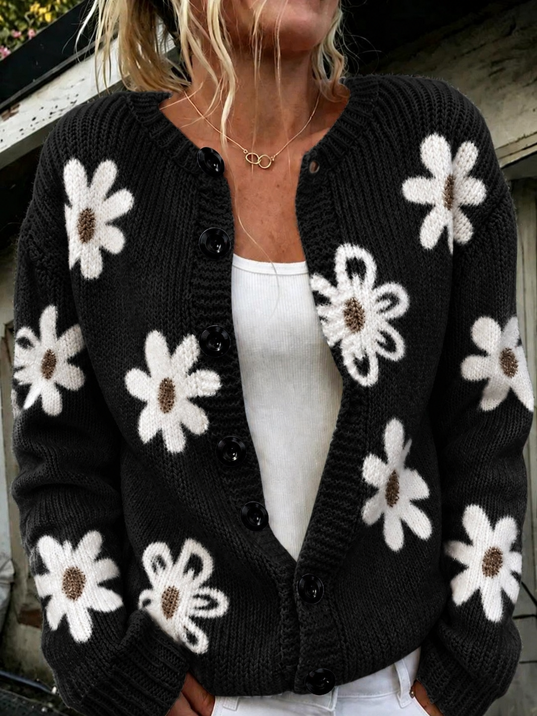 Women'S Casual Retro Floral Art Cardigan Top