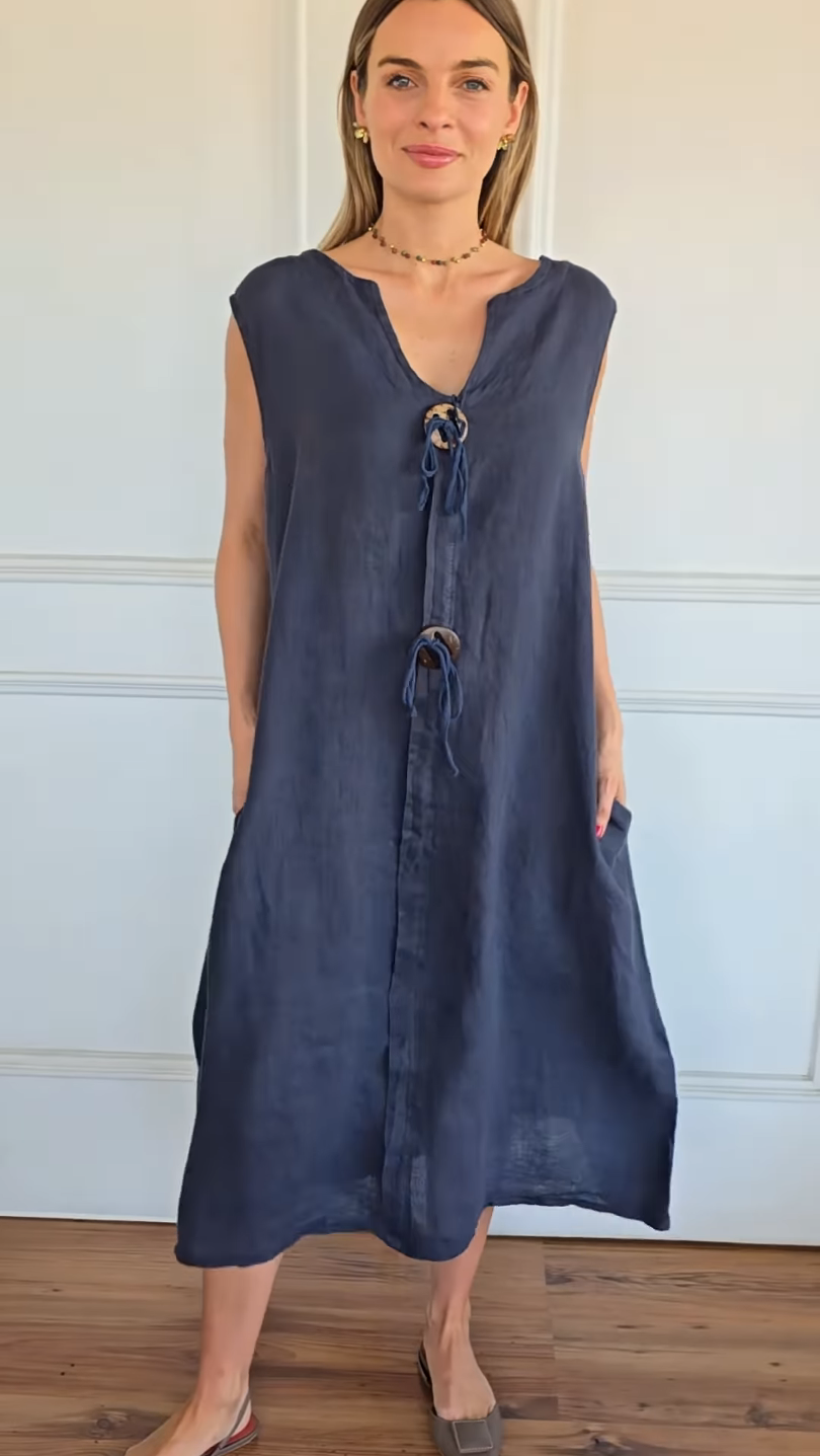2026 ๐ฟ Relaxed Resort Style | 100% Linen Sleeveless Tie Dress
