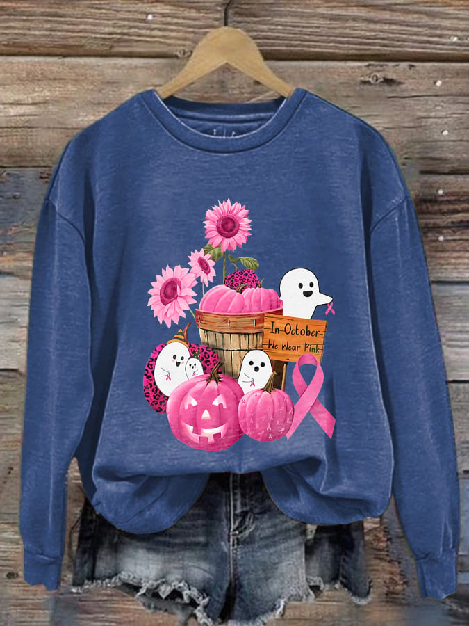 Breast Cancer Awareness Ghost In October We Wear Pink Print Sweatshirt