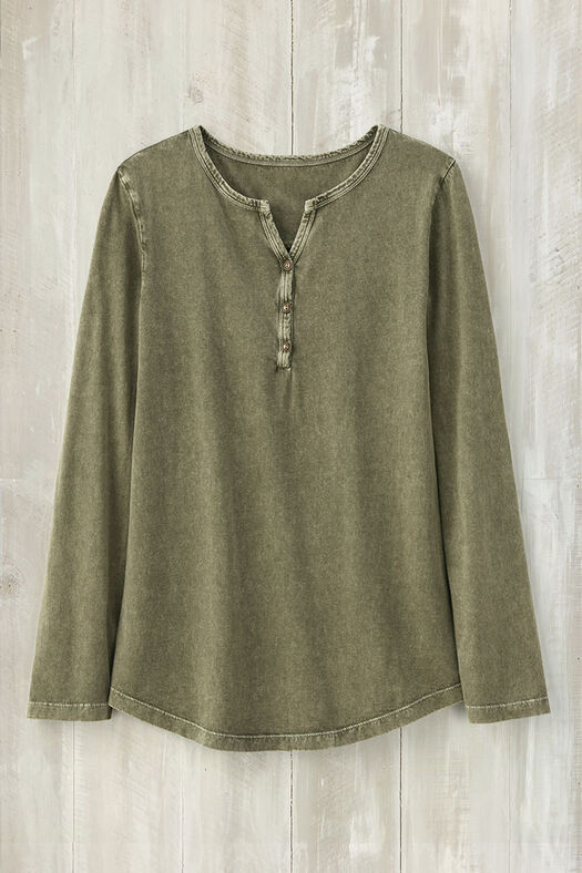 Vintage-Wash Solid Long-Sleeve Henley