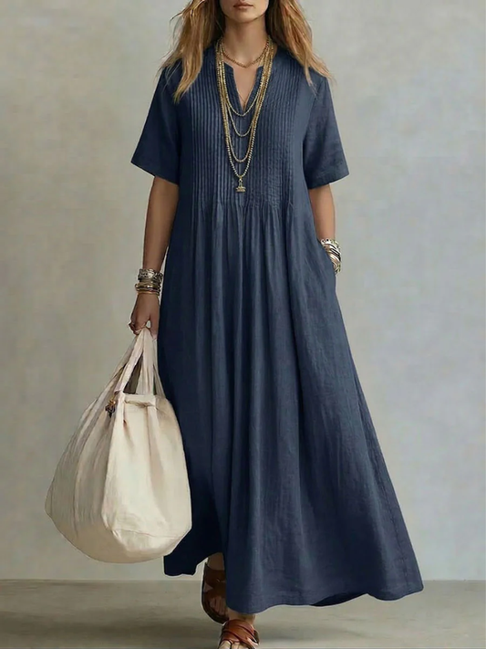 Women's Lightweight Pleated Cotton-linen Dress