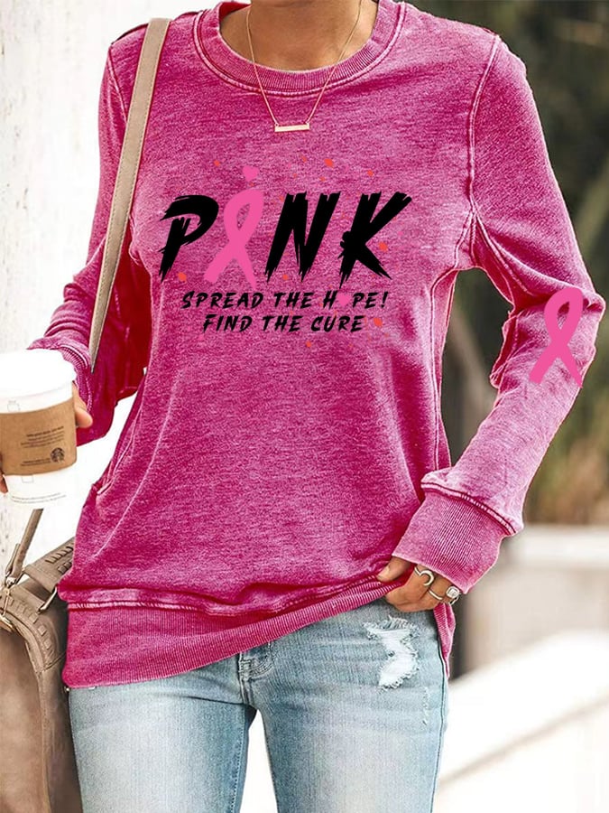 Women's Pink Spread the Hope Find the Cure Print Sweatshirt