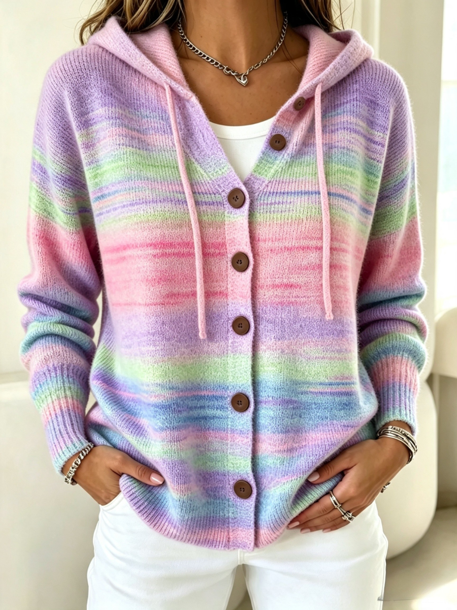 Women's Gradient Print Hooded Knit Sweatshirt
