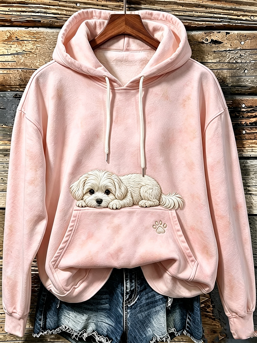 Women'S Breast Cancer Italian Dog Print Long Sleeve Hoodie