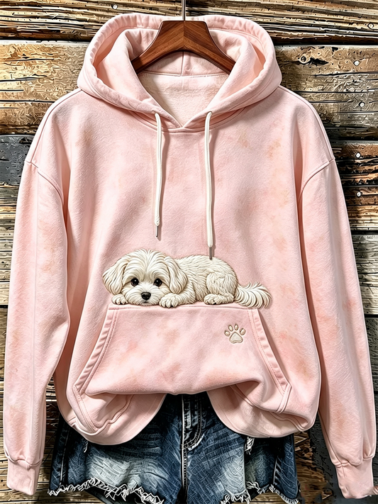 Women'S Breast Cancer Italian Dog Print Long Sleeve Hoodie