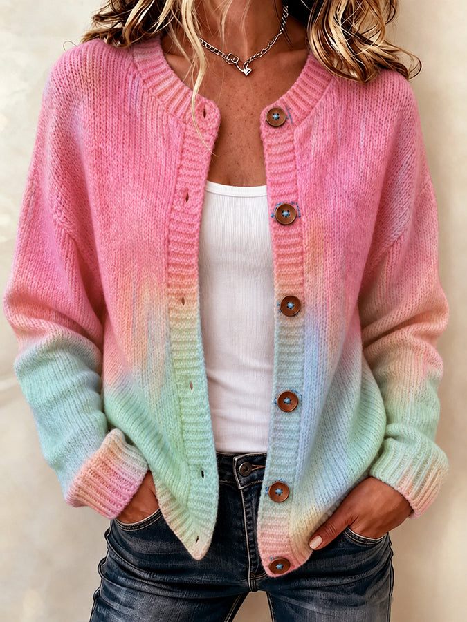 Ladies' Casual Gradient Printed Knitted Cardigan Top