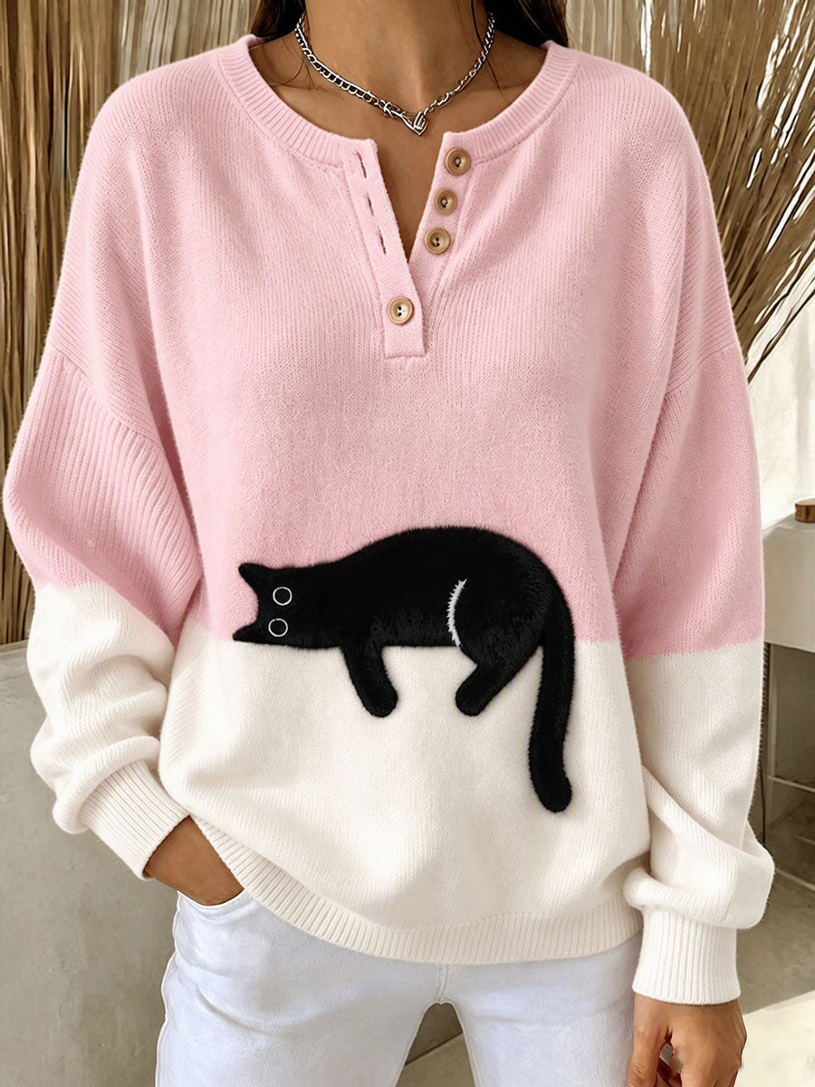 Women's Casual Print Button-Up Collar Knit Top