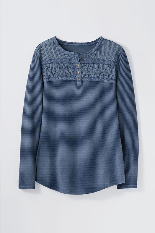 Textured Knit Henley Tops 5 Colors