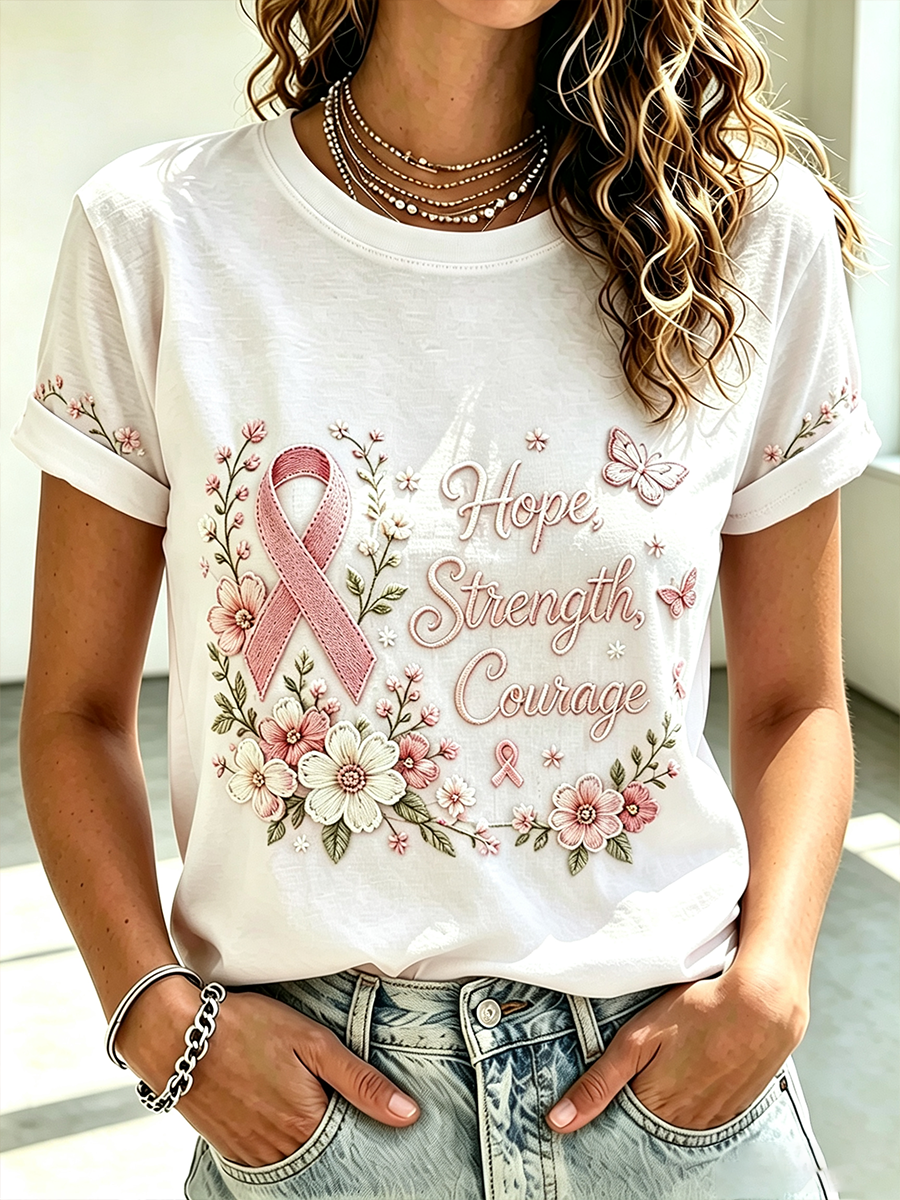 Women's Casual Cancer Flower Battle T-Shirt