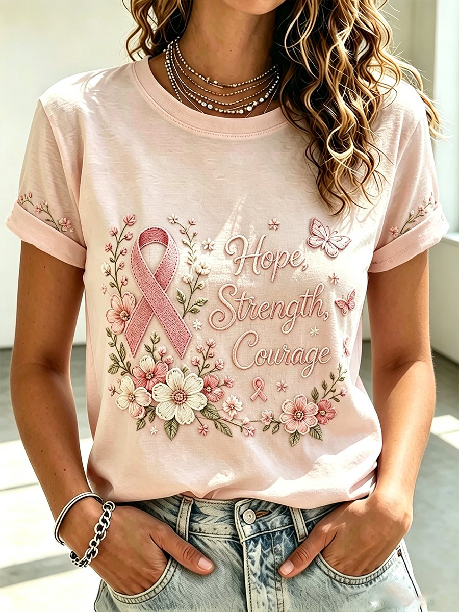Women's Casual Cancer Flower Battle T-Shirt