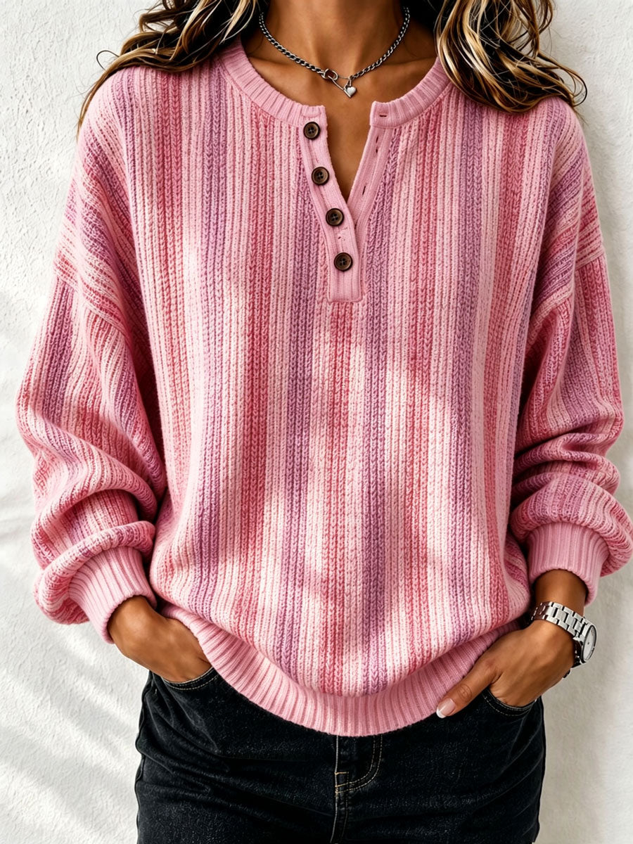 Women'S Casual Henry Collar Breast Cancer Printed Shirt