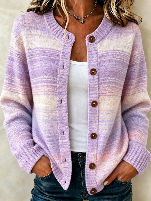 Women'S Casual Retro Striped Knitted Cardigan Top