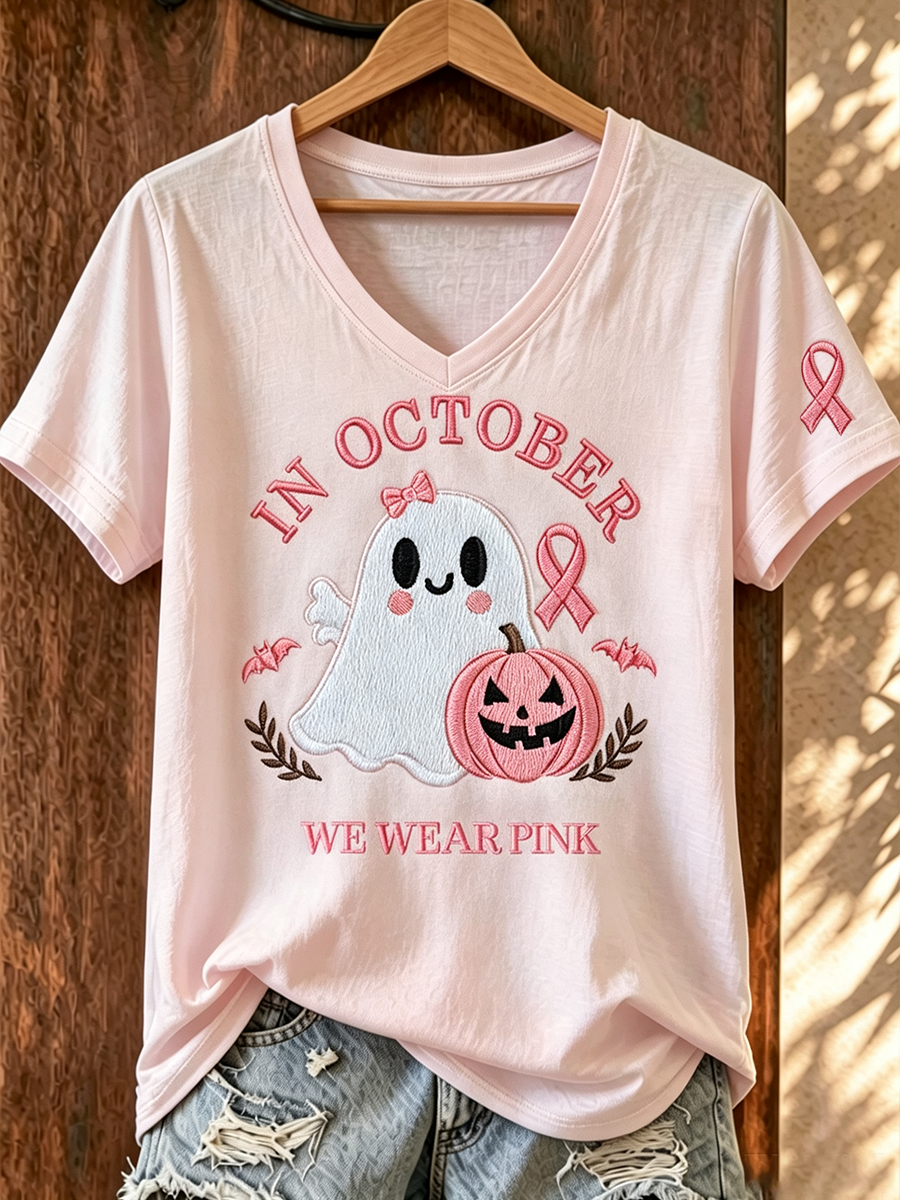 Women's Halloween Cute Ghost Pumpkin Printed Short Sleeved T-Shirt