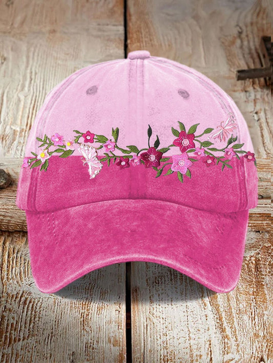 Unisex Floral Breast Cancer Awareness Print Hat