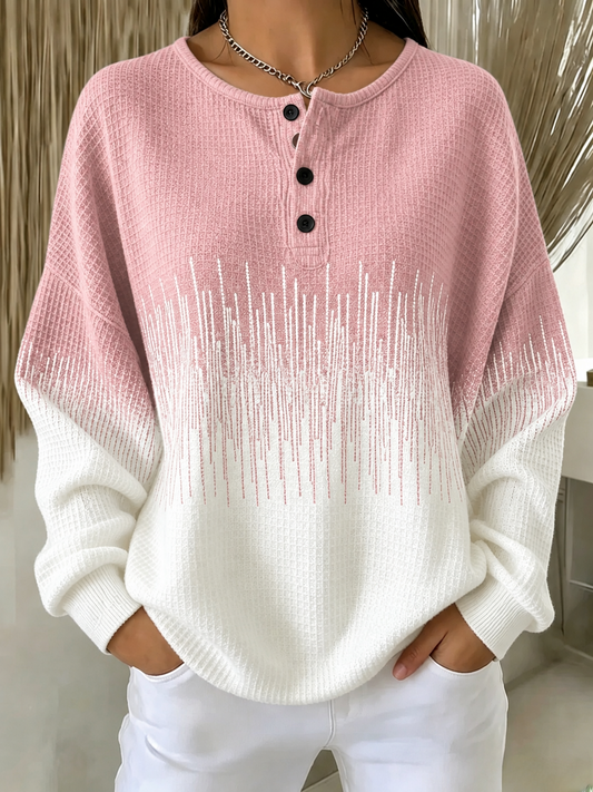 Women's Casual Waffle Striped Sweatshirt
