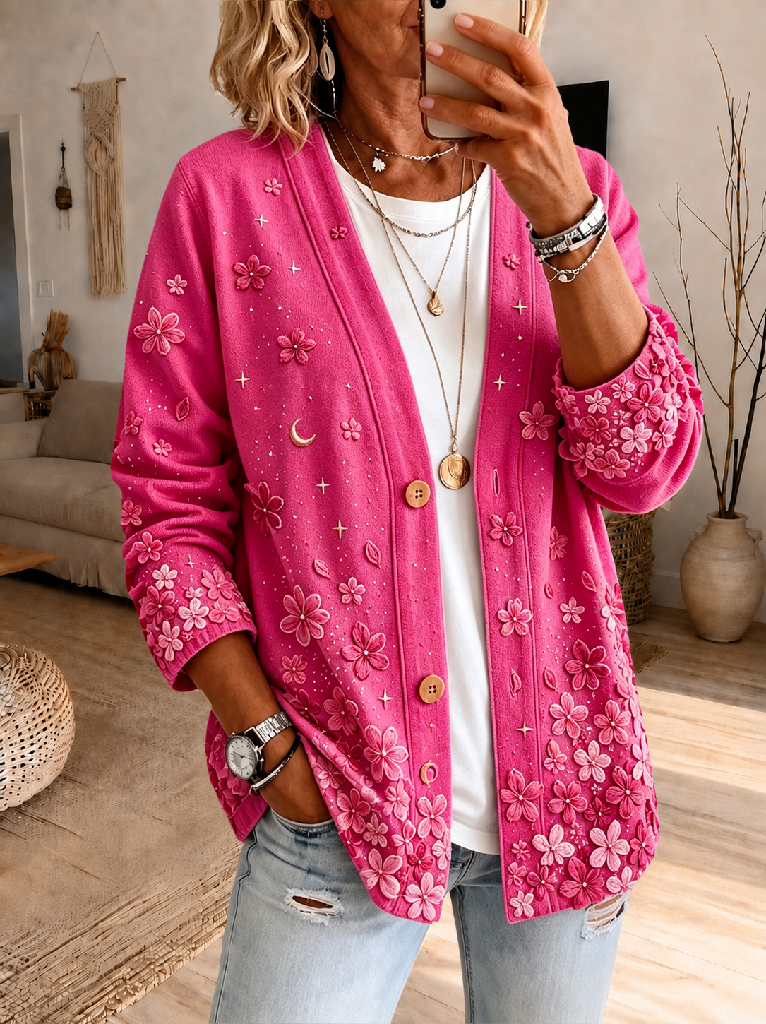Women'S Floral Casual Cardigan