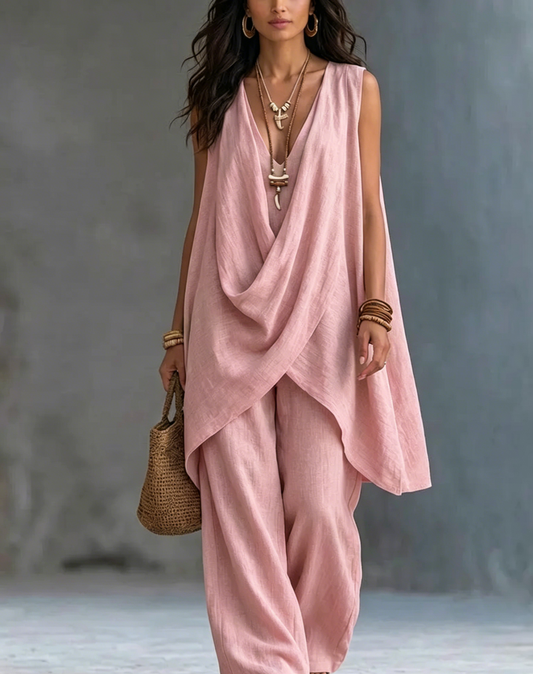 Women's Bohemian Style Loose Cotton And Linen Set