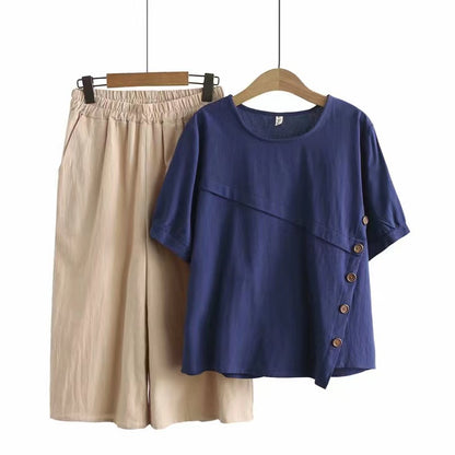 2024 Summer New Arrival Button 2 Pieces Suit Loose Cotton Linen