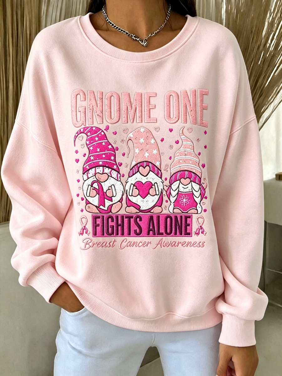 Women's Breast Cancer Striped Round Neck Sweatshirt