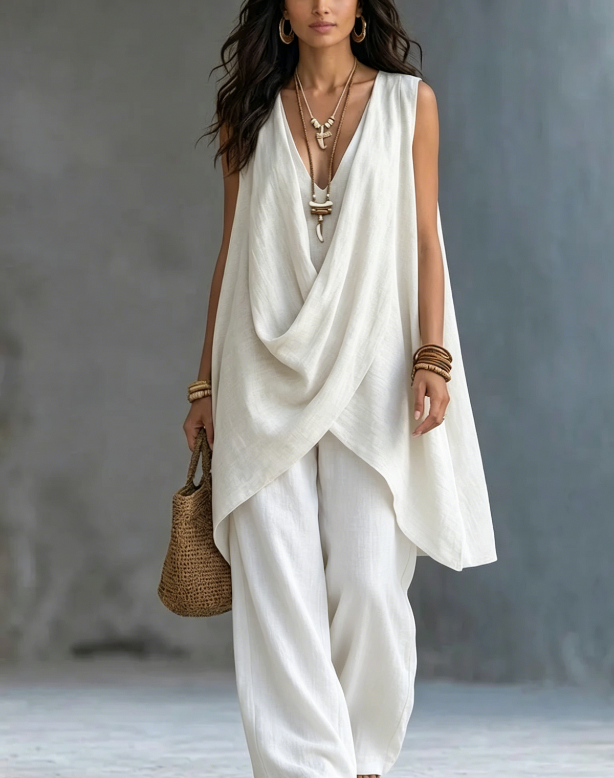Women's Bohemian Style Loose Cotton And Linen Set