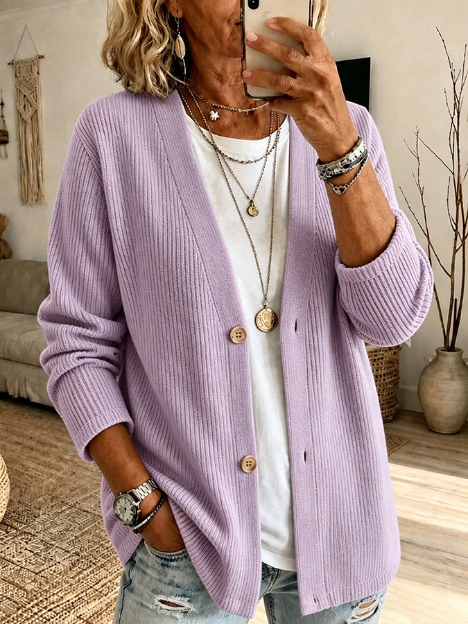 Women's Pink Floral Pattern Knit Cardigan