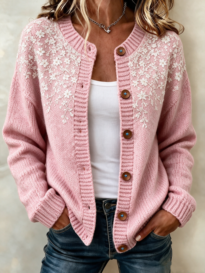 Women'S Floral Printed Knitted Cardigan Top