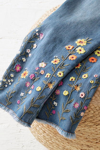 Wildflower Embroidered Cropped Jeans