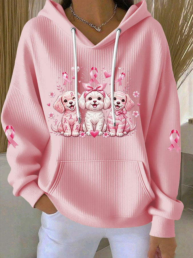 Women'S Breast Cancer Awareness Print Casual Hoodie