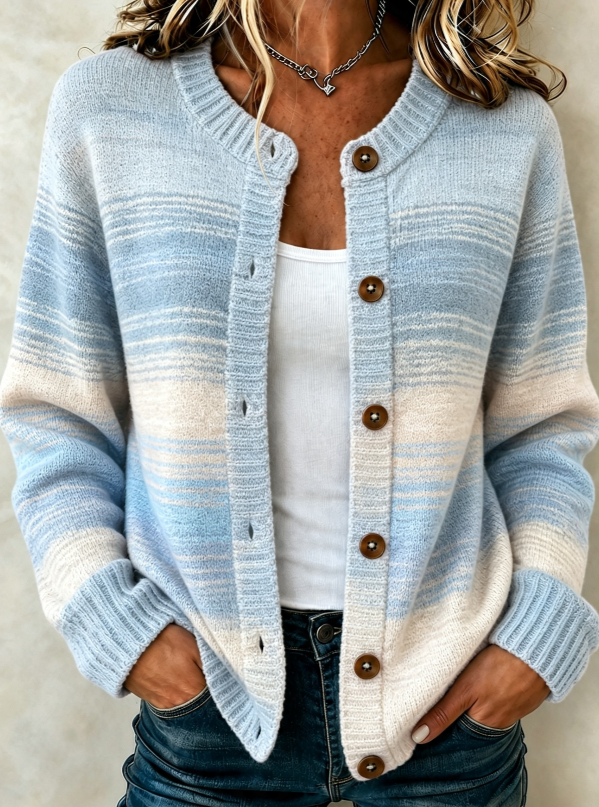 Women'S Casual Retro Striped Knitted Cardigan Top
