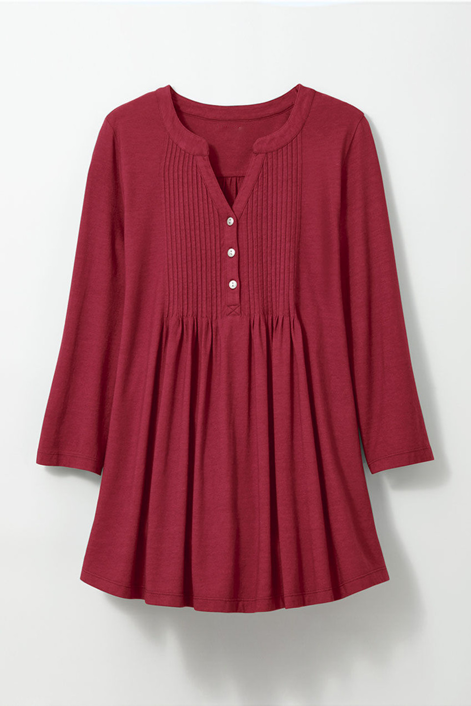 Pintucked Knit Henley A-line Tunic