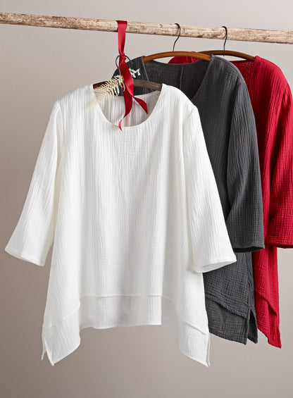 Cotton Ripple Handkerchief Hem Top