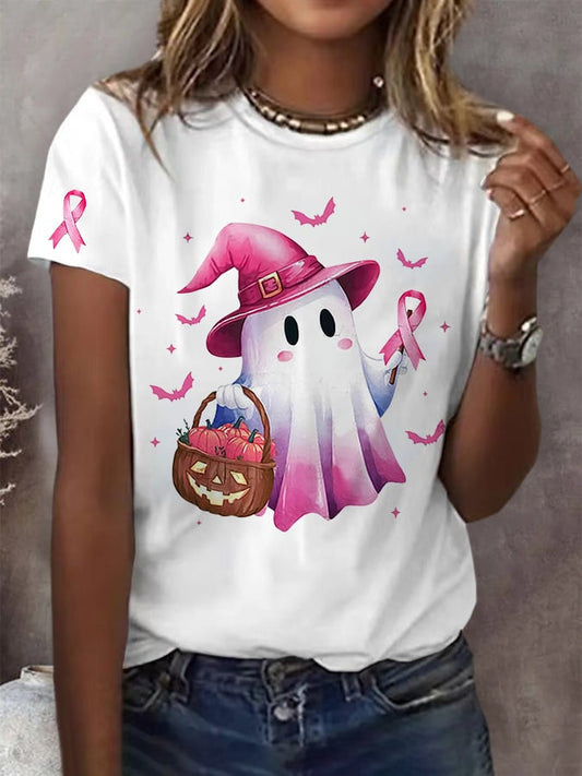 Women'S Boo To Cancer Pink Printed T-Shirt