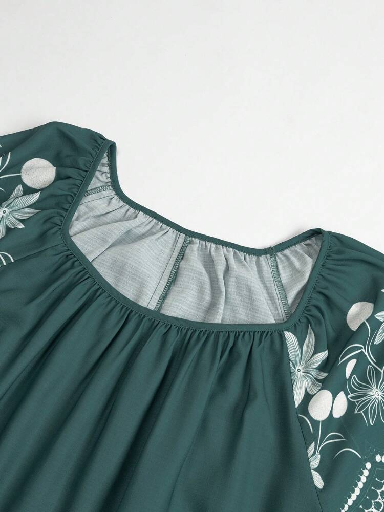Plus Size Round Neck Floral Print Summer Casual Holiday Shirt