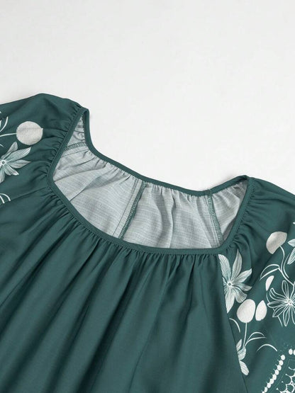 Plus Size Round Neck Floral Print Summer Casual Holiday Shirt