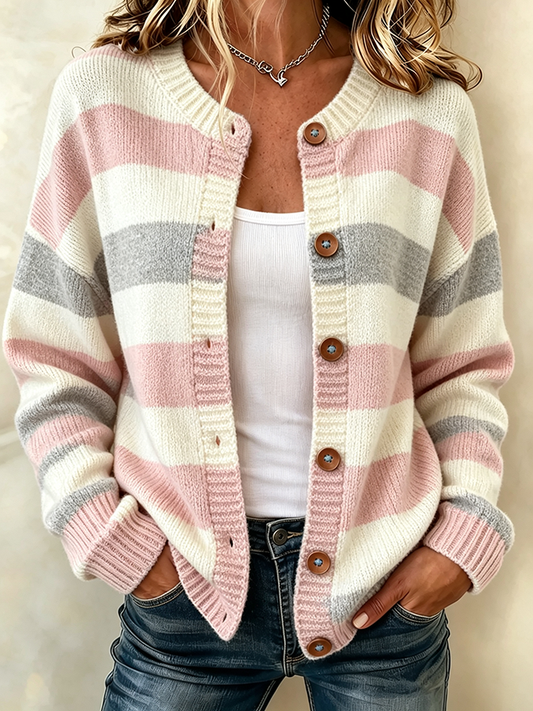 Ladies' Casual Striped Knitted Cardigan Top