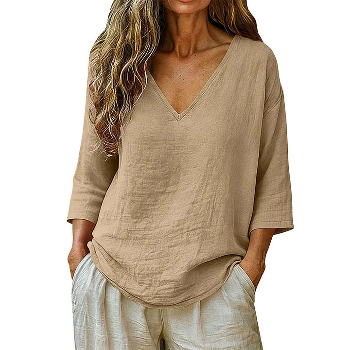 🌿New Linen🔥Elegant V-Neck Blouse