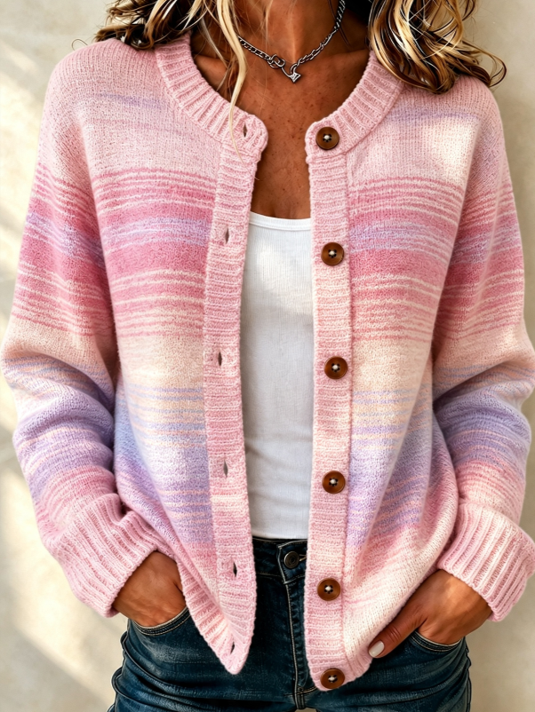 Women'S Casual Retro Striped Knitted Cardigan Top