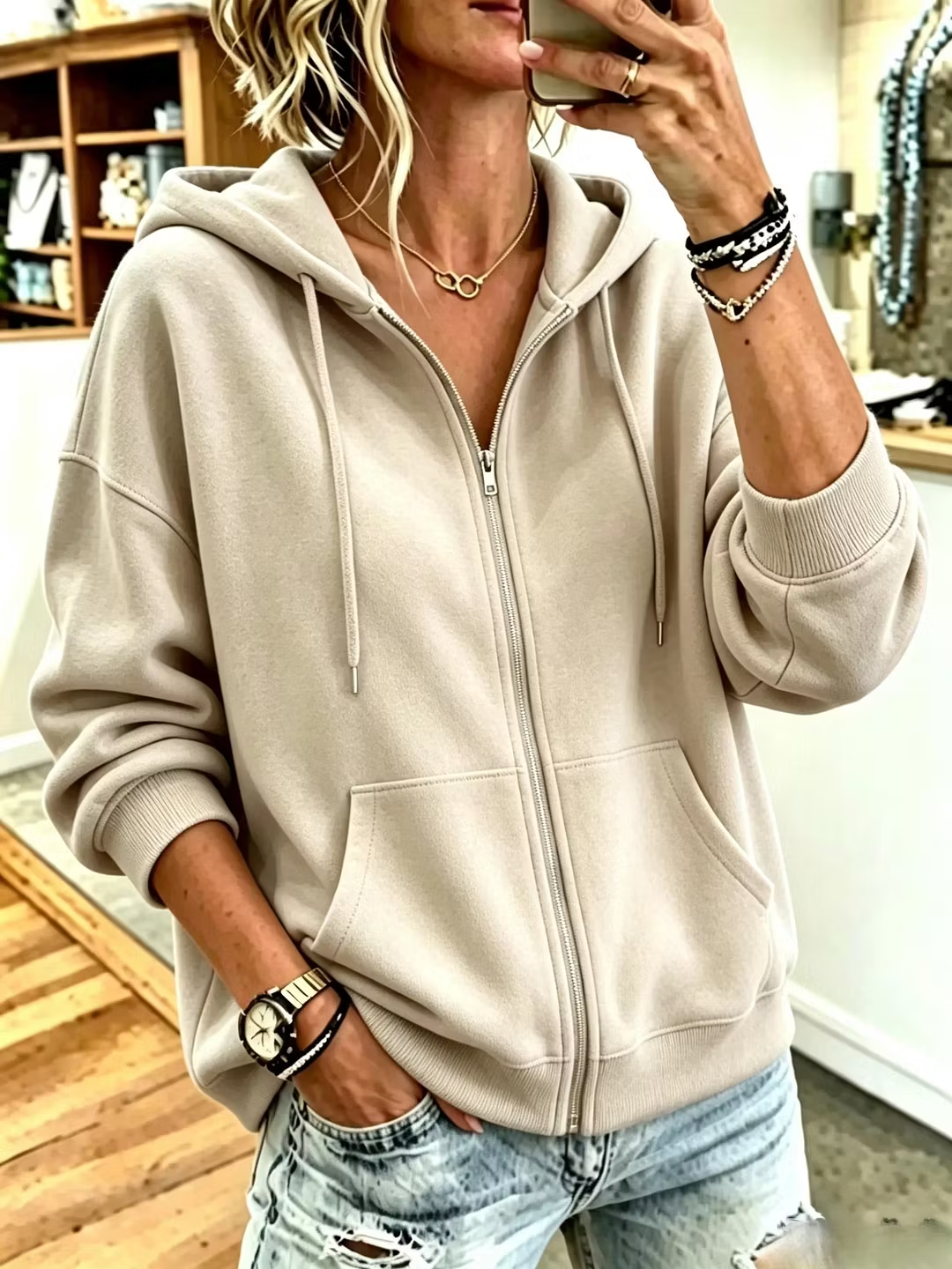 Women Plain Long Sleeve Casual Daily Spring/Fall Hoodie