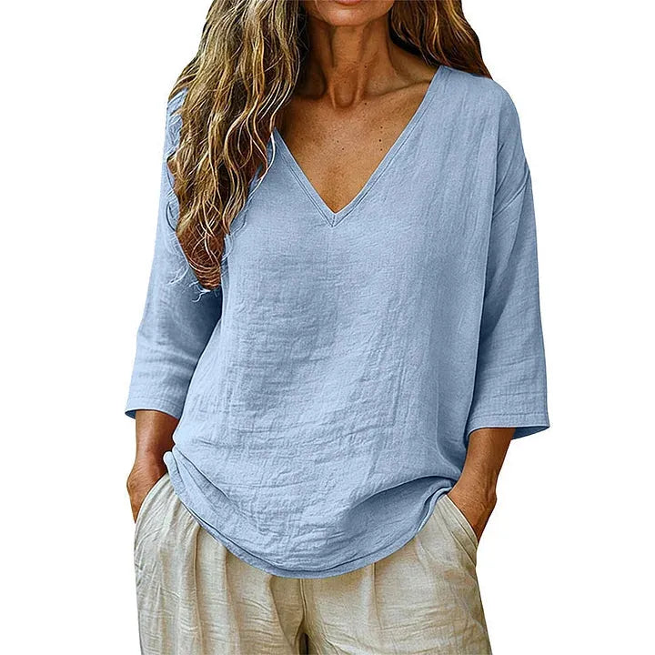 🌿New Linen🔥Elegant V-Neck Blouse