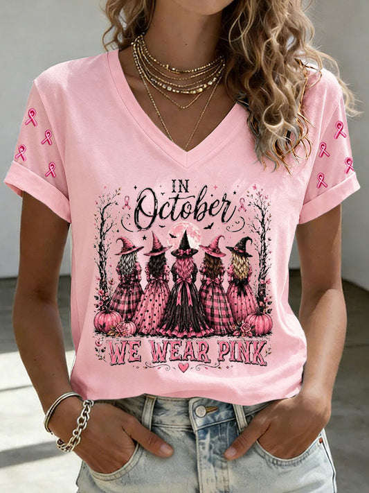 Women'S In October We Wear Pink Print Short-Sleeve T-Shirt