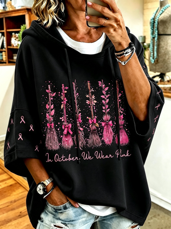 Women'S In October We Wear Pink Print Hoodie