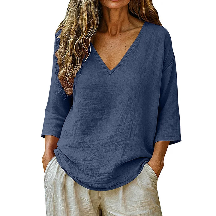 🌿New Linen🔥Elegant V-Neck Blouse