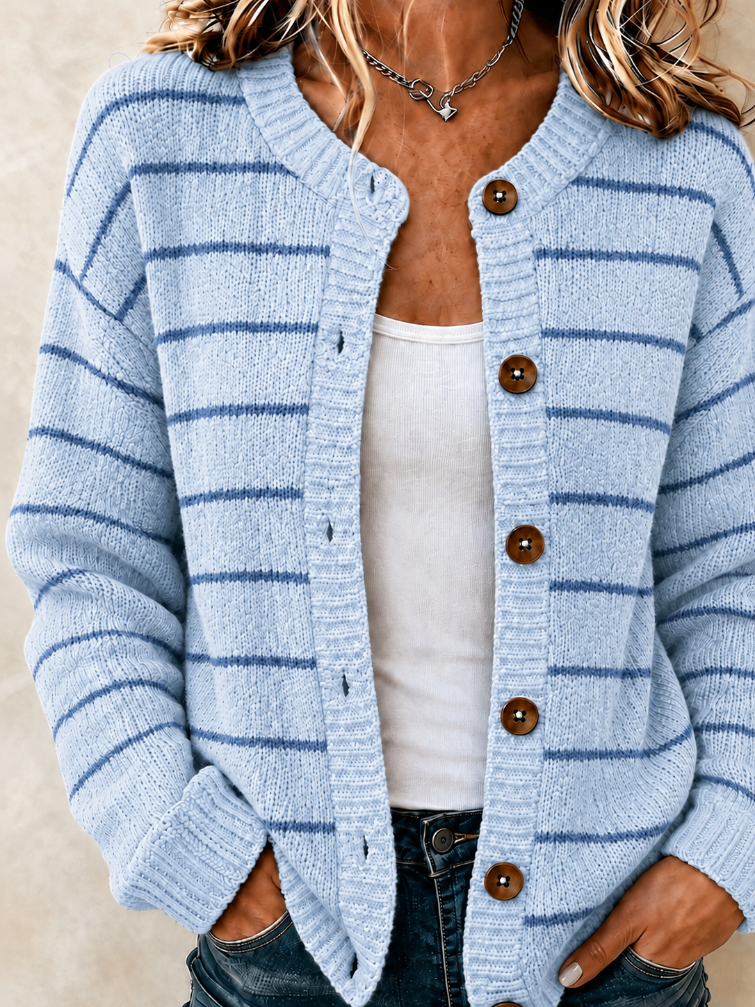 Women'S Casual Retro Striped Knitted Cardigan Top