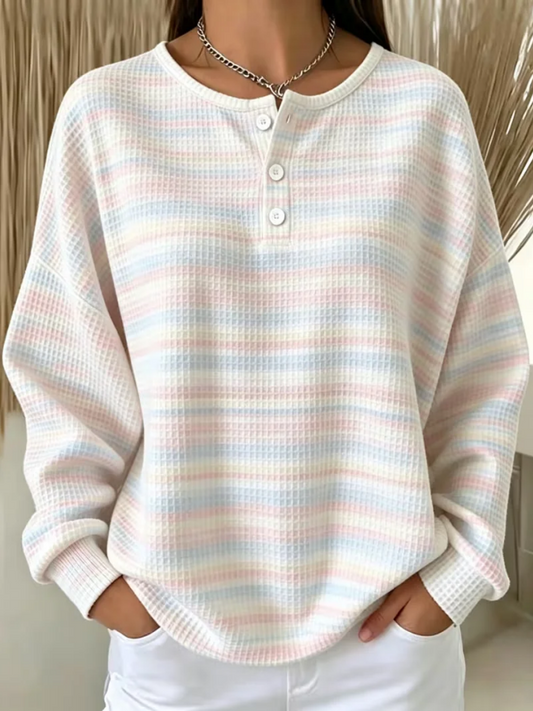 Women Striped Crew Neck Printing Casual Sleeve Sweatshirt