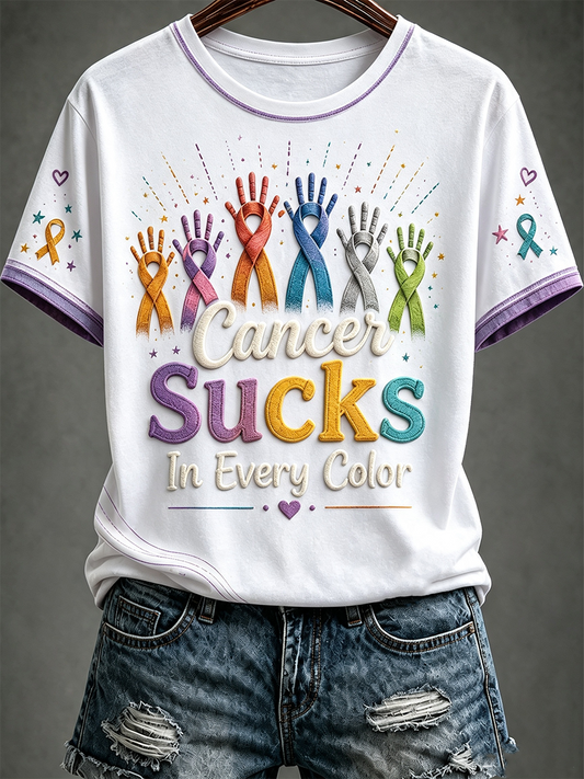 Women'S Cancer Awareness Printed Casual Short Sleeve T-Shirt