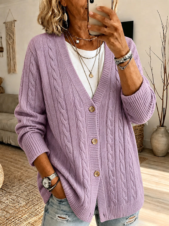 Women's Pink Floral Pattern Knit Cardigan