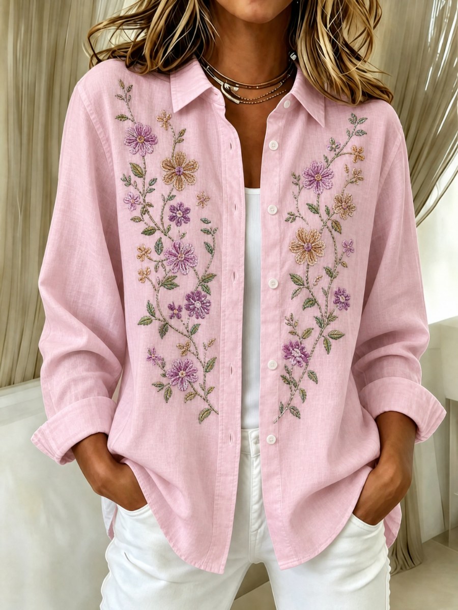 Women's Pink Plaid Print Lapel Long Sleeve Shirt